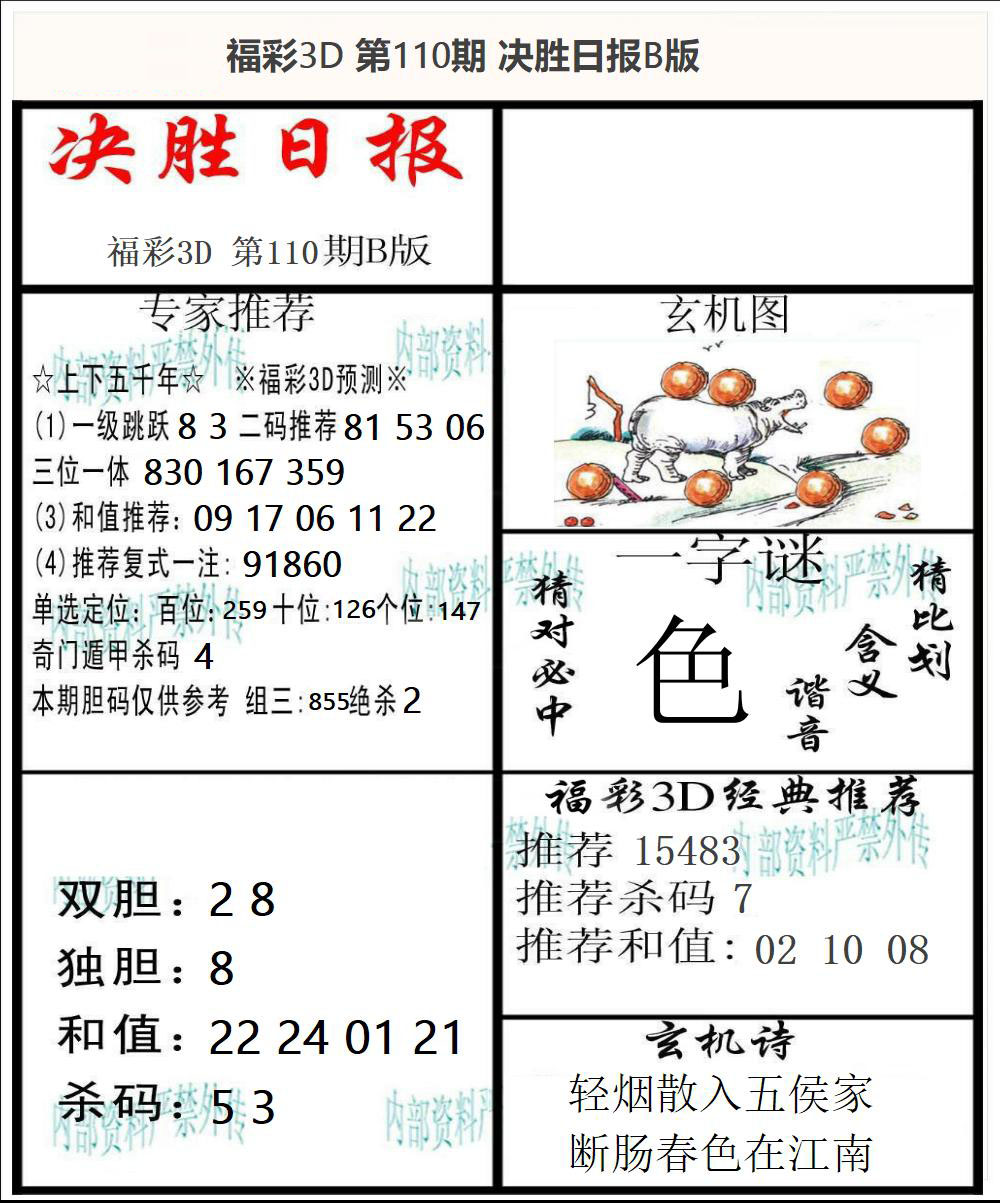 福彩3D决胜日报B版