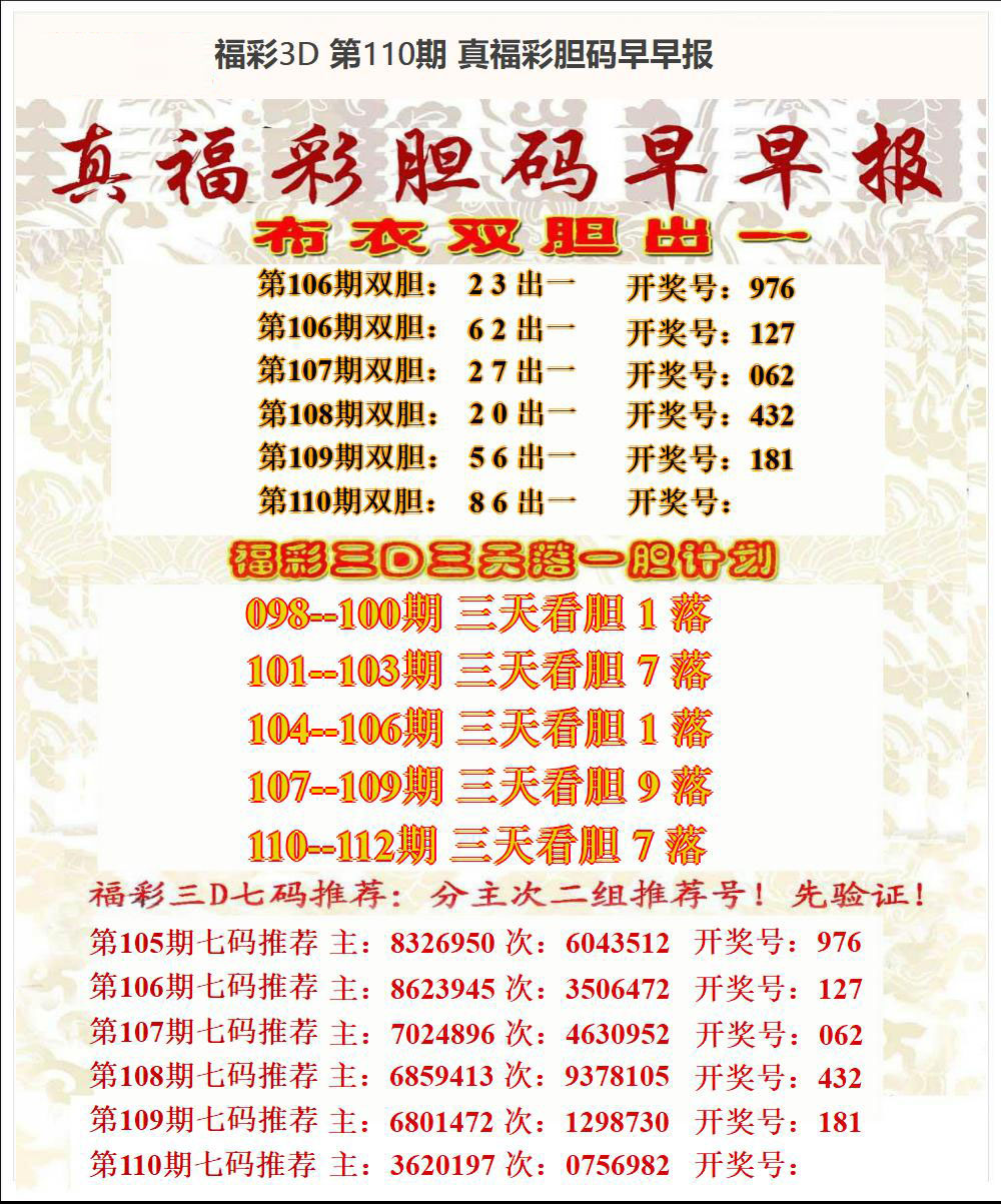 真福彩胆码早早报