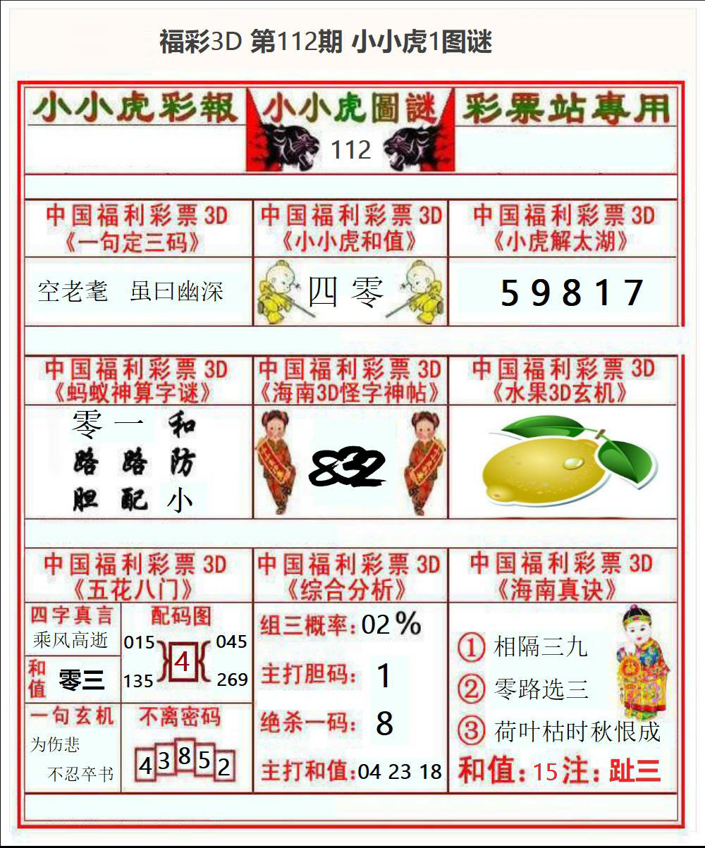 福彩3D小小虎1