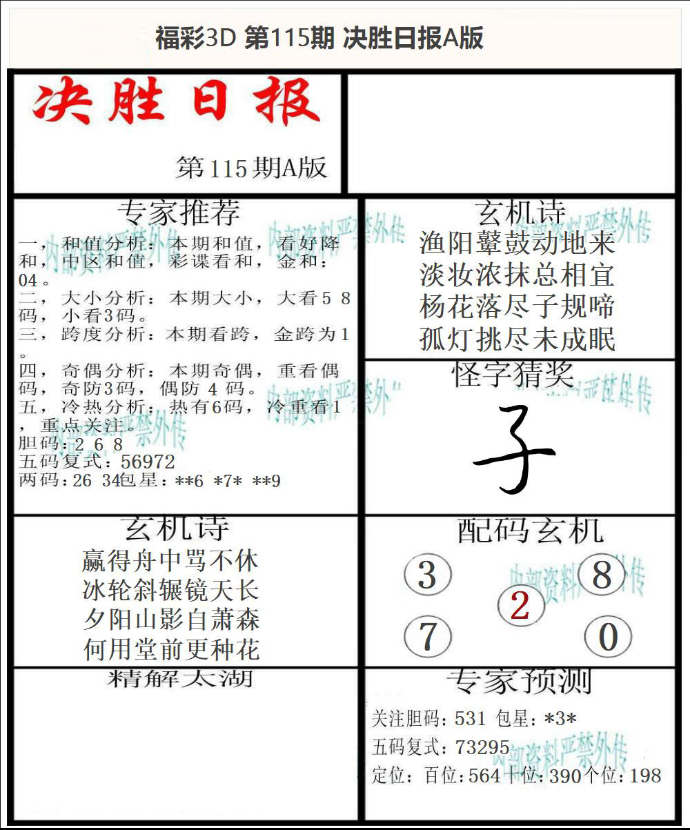福彩3D决胜日报A版