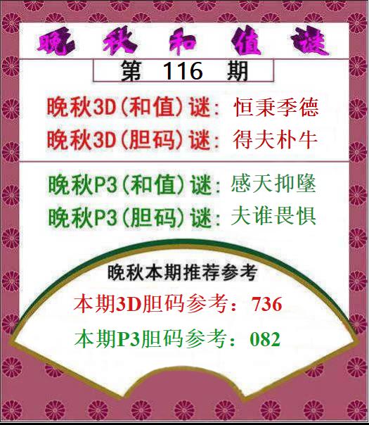 福彩3D晚秋和值图谜
