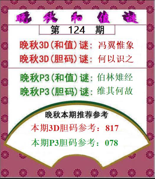 福彩3D晚秋和值图谜