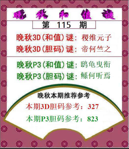 福彩3D晚秋和值图谜