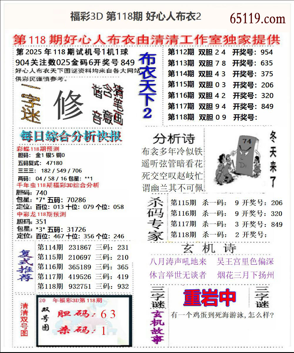 福彩3D好心人布衣2
