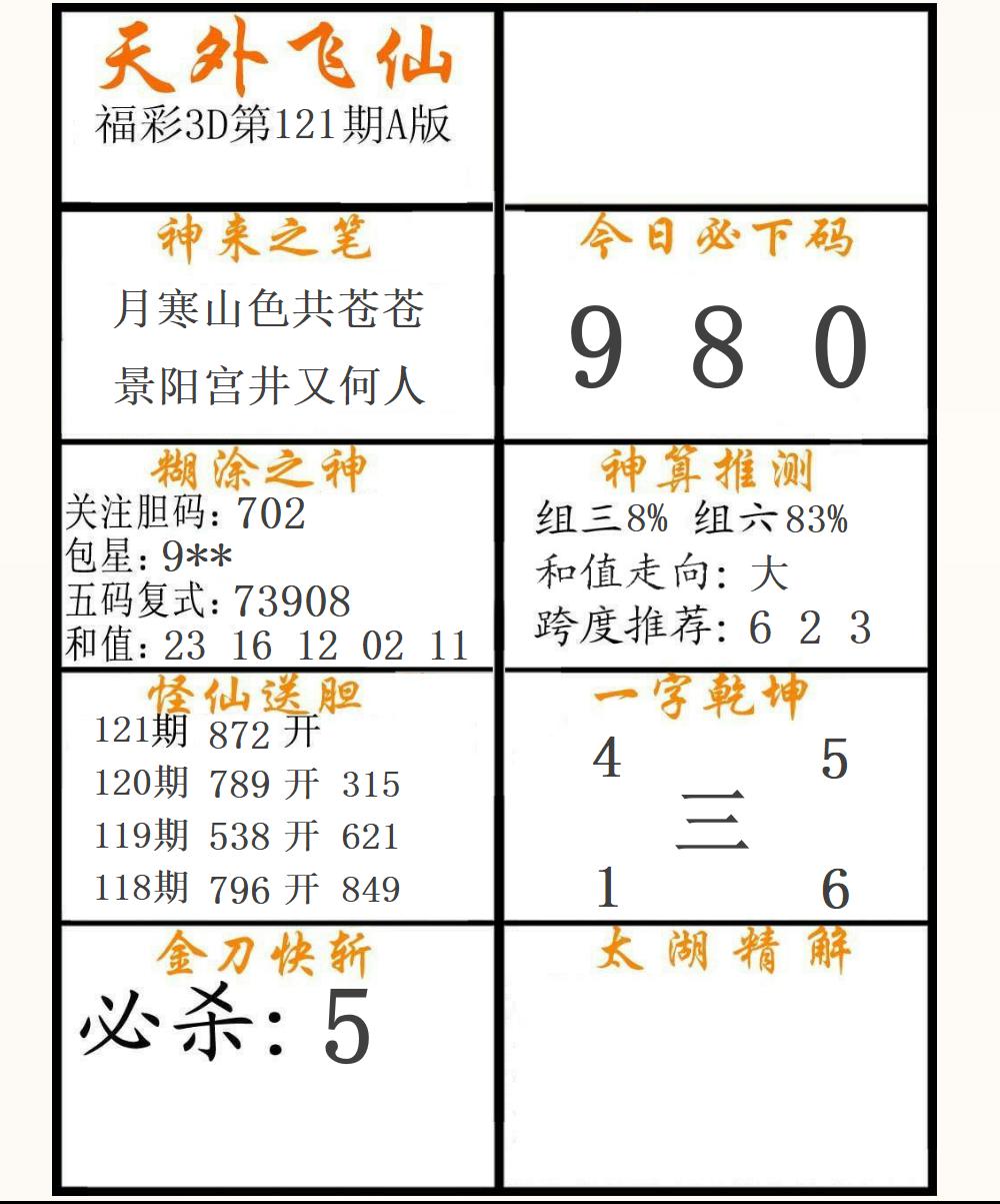 福彩3D天外飞仙A版